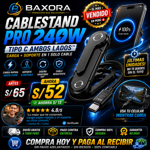 NUEVO CableStand Pro 240W Tipo C Ambos Lados™